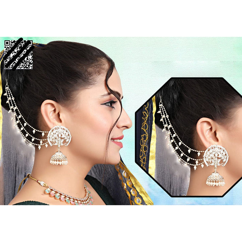 Abhinandan Kundan Stone And Pearl Kanchain Jhumki Earrings