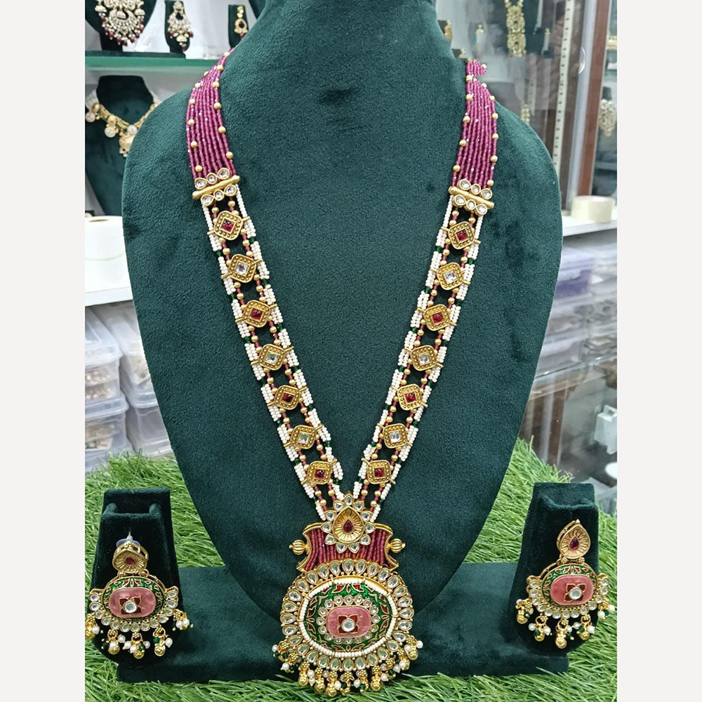 Abhinandan Classic Crystal Pearl And Pota Stone Meenakari Long Necklace Set