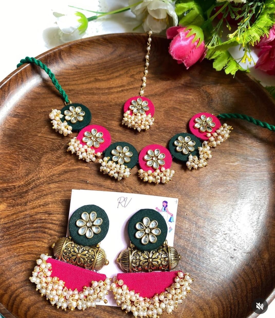 Handmade For Her  Handmade Kundan Stone Choker Necklace With Earrings For Women