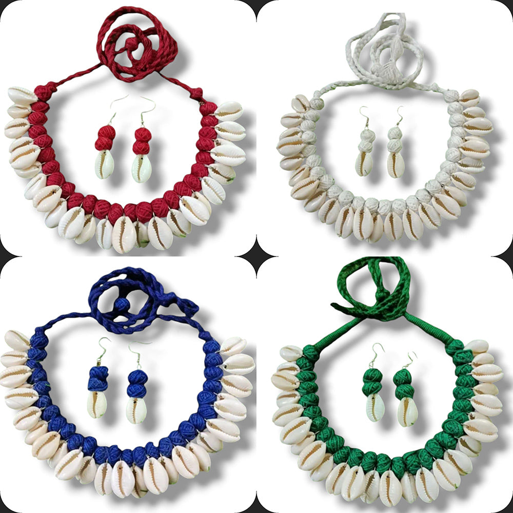 Handmade For Her  Handmade Choker And Earrings With Emblisment Of Shell Combo Set