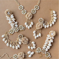 Handmade For Her  White Shell & Pearl Bridal Jewellery Set – Handmade Coastal Elegance for Haldi & Wedding Functions
