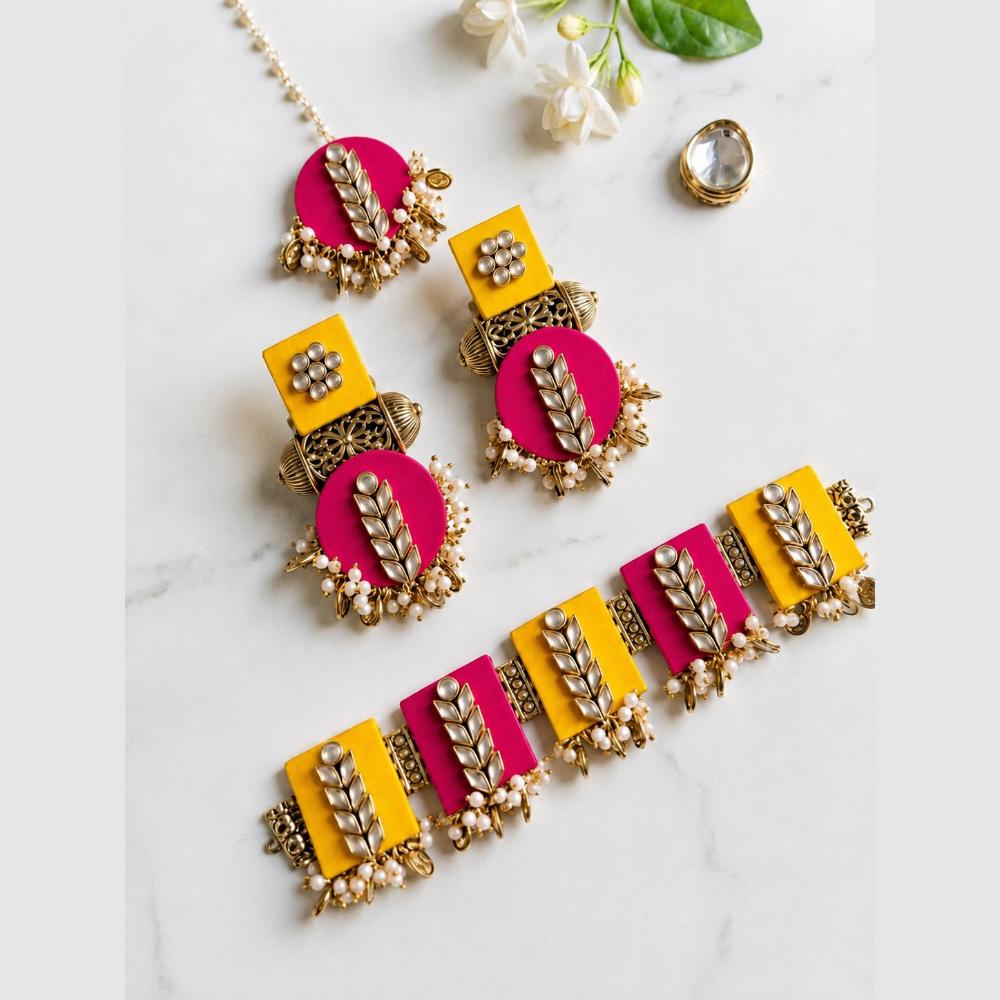 Handmade For Her Handmade Purple Choker Necklace With Earrings And Maangtikka