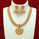 Joyful Jewel Art Matte Gold Plated Pota Stone Temple Necklace Set