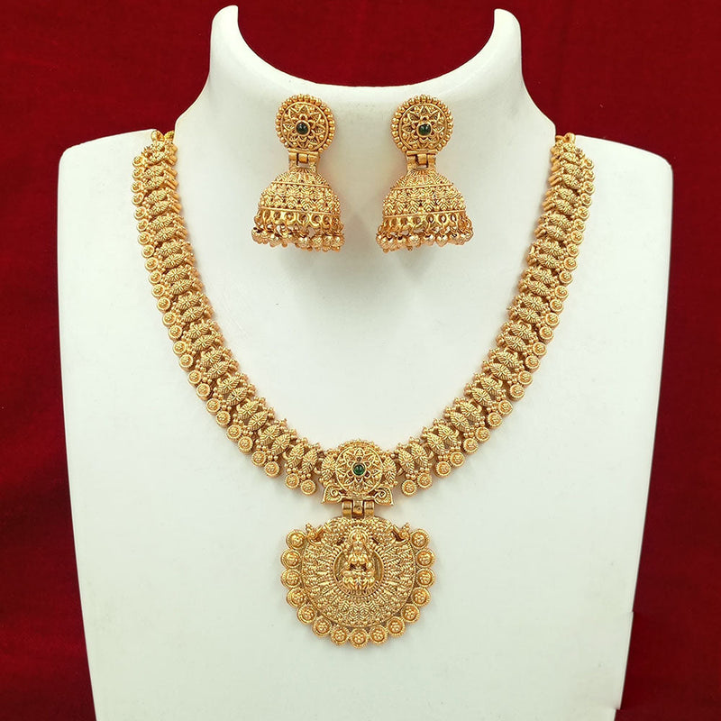 Joyful Jewel Art Matte Gold Plated Pota Stone Temple Necklace Set