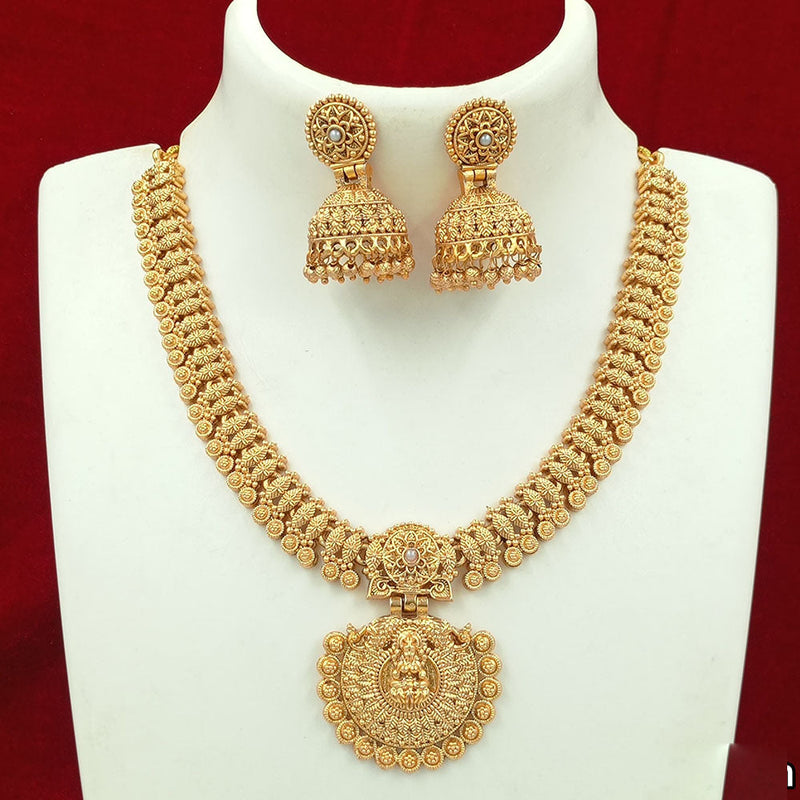 Joyful Jewel Art Matte Gold Plated Pota Stone Temple Necklace Set