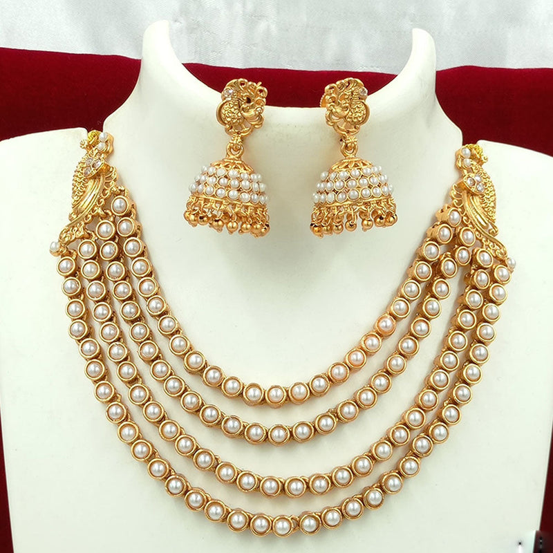 Joyful Jewel Art Matte Gold Plated Kundan Stone Multi Layer Necklace Set