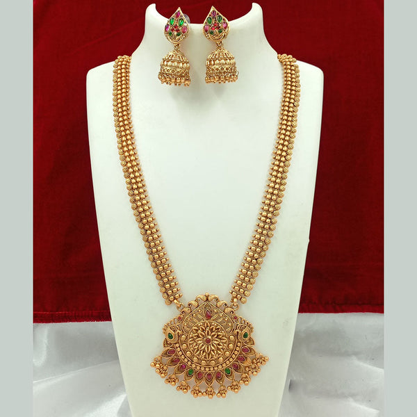 Joyful Jewel Art Matte Gold Plated Pota Stone Long Necklace Set