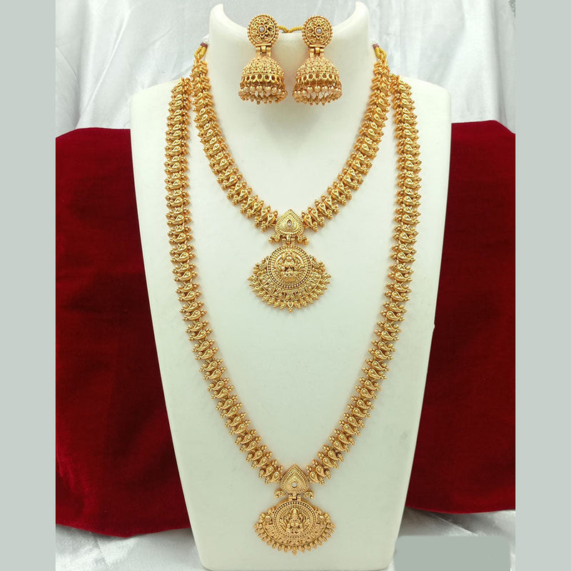 Joyful Jewel Art Matte Gold Plated Pota Stone And Temple Double Necklace Set