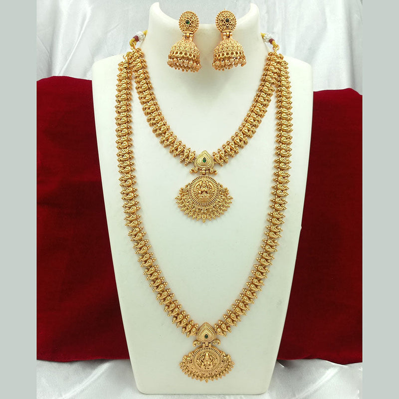 Joyful Jewel Art Matte Gold Plated Pota Stone And Temple Double Necklace Set