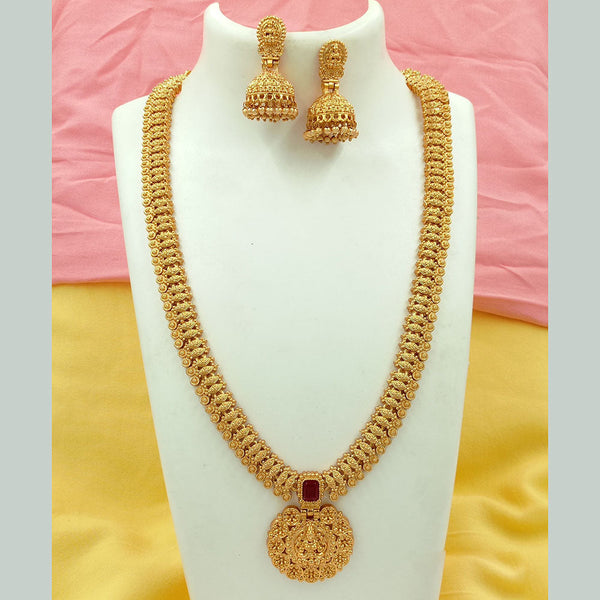 Joyful Jewel Art Matte Gold Plated Crystal Stone Long Necklace Set