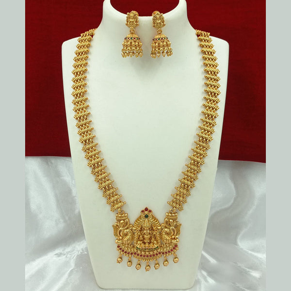 Joyful Jewel Art Matte Gold Plated Pota Stone Temple Necklace Set