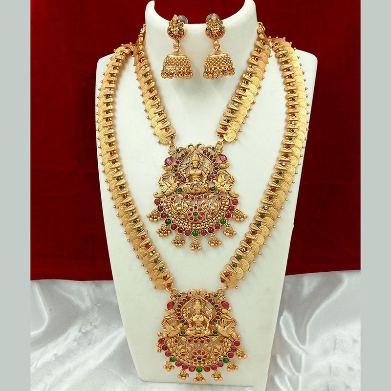 Joyful Jewel Art Matte Gold Plated Kundan Stone And Temple Double Necklace Set