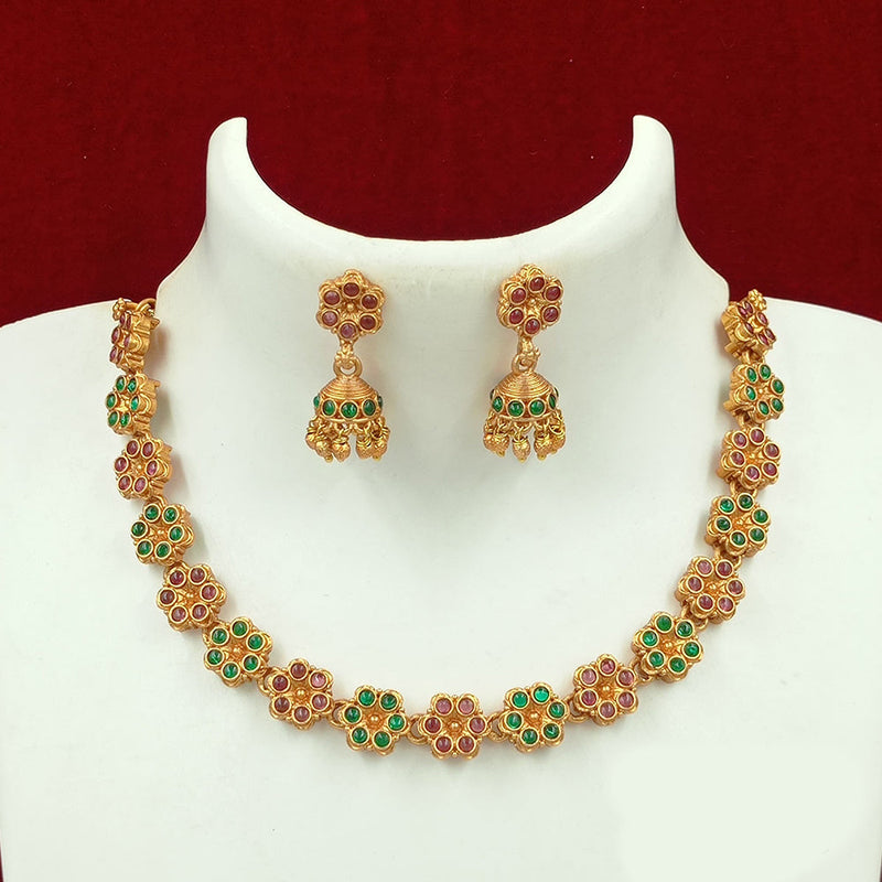 Joyful Jewel Art Matte Gold Plated Pota Stone Necklace Set