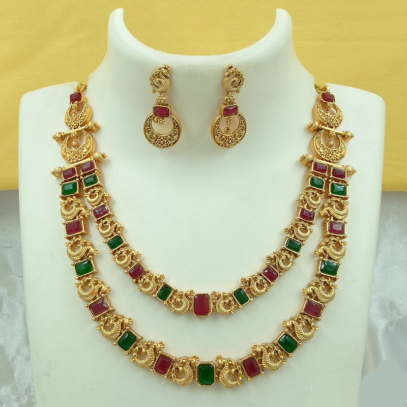 Joyful Jewel Art Matte Gold Plated Pota Stone Necklace Set