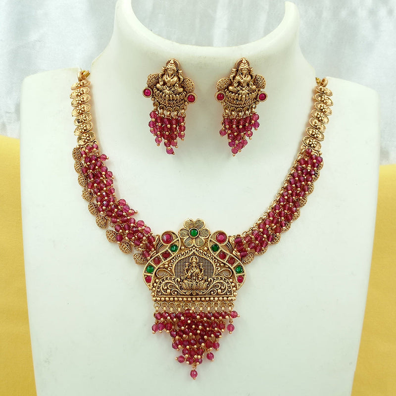 Joyful Jewel Art Matte Gold Plated Pota Stone Necklace Set