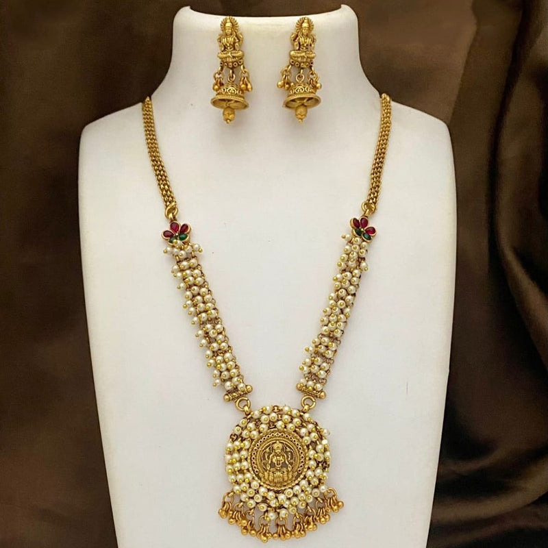 Joyful Jewel Art Matte Gold Plated Pearl Necklace Set