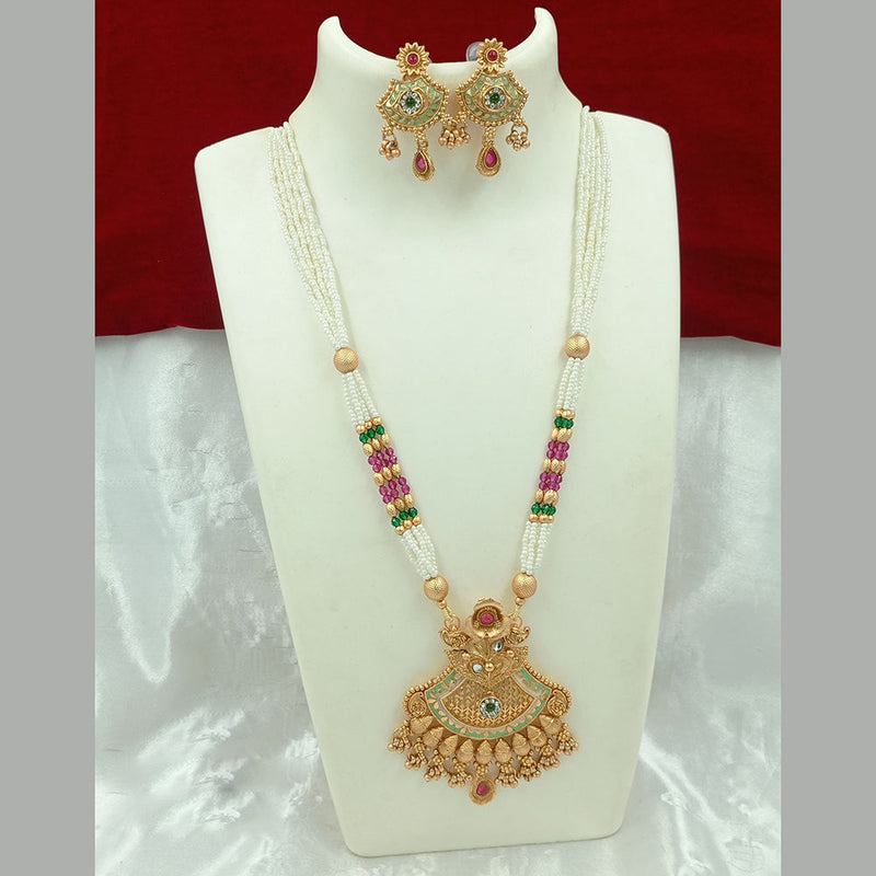 Joyful Jewel Art Matte Gold Plated Pearl Necklace Set