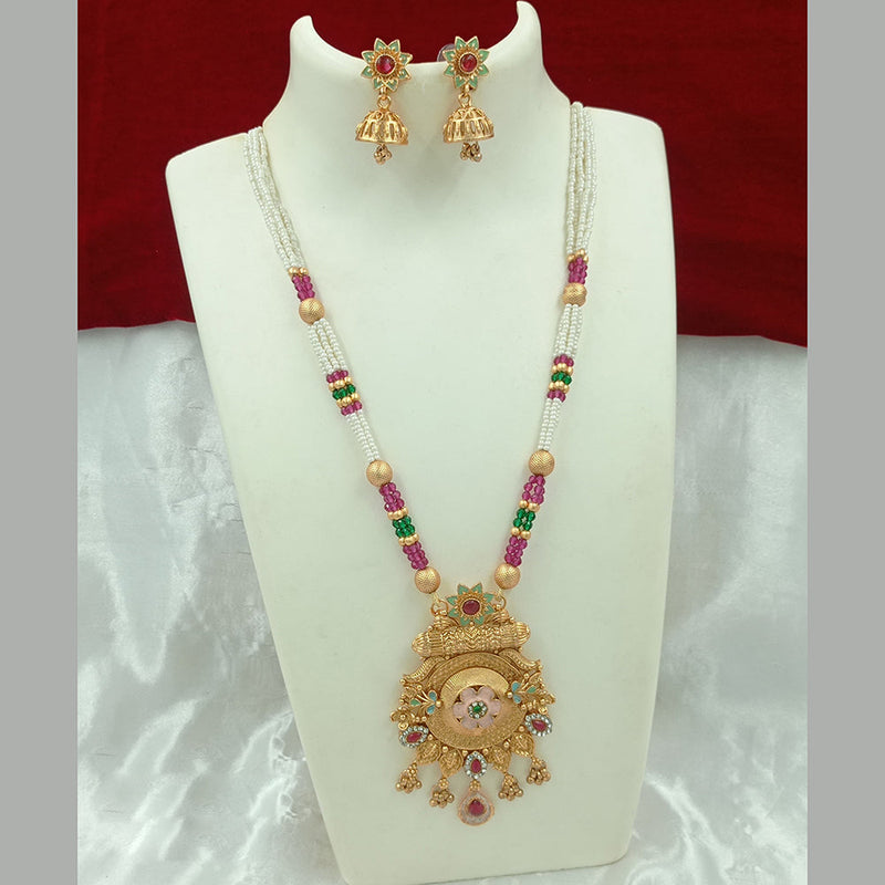 Joyful Jewel Art Matte Gold Plated Pearl Necklace Set