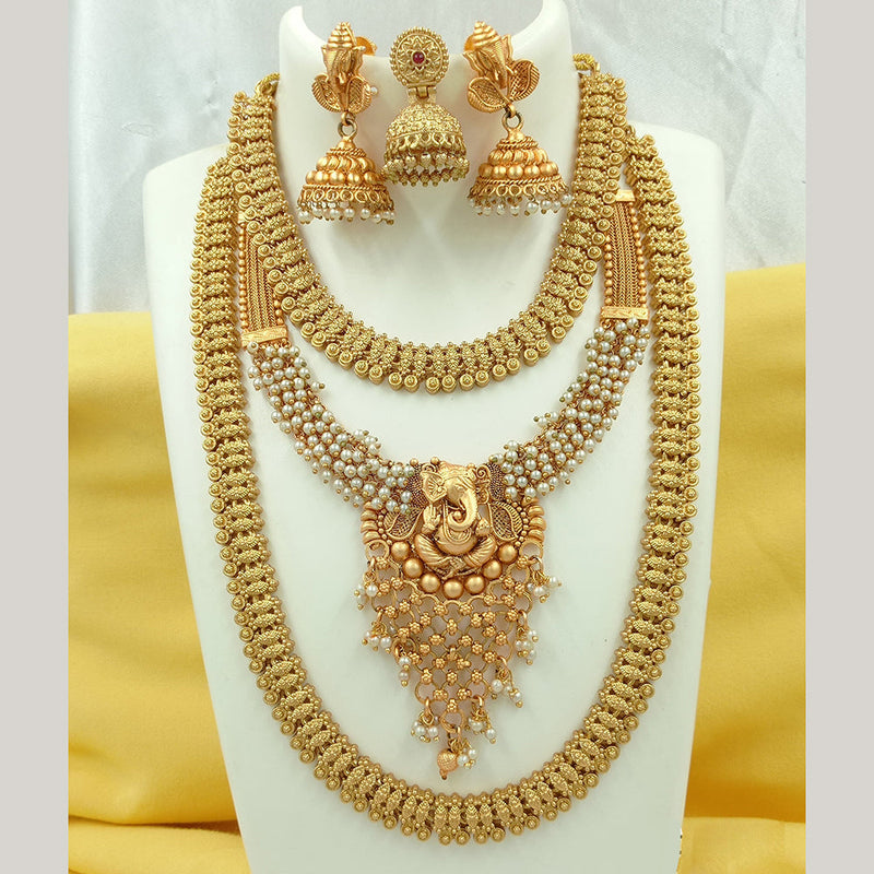 Joyful Jewel Art Matte Gold Plated Temple Necklace Combo