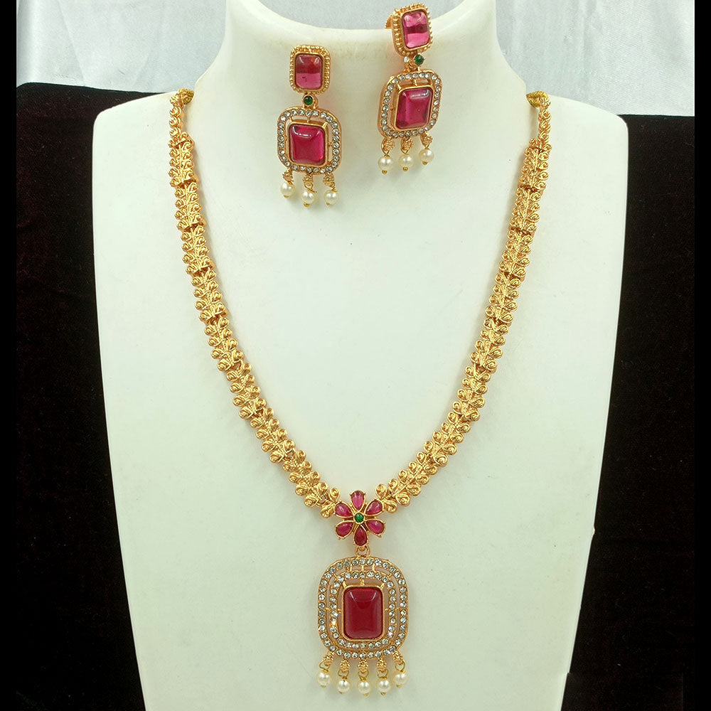 Joyful Jewel Art Matte Gold Plated Kundan Stone And Pearls Long Necklace Set