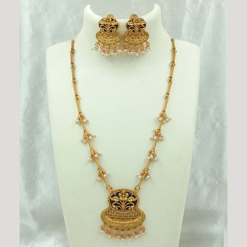 Joyful Jewel Art Matte Gold Plated Pearls Long Necklace Set