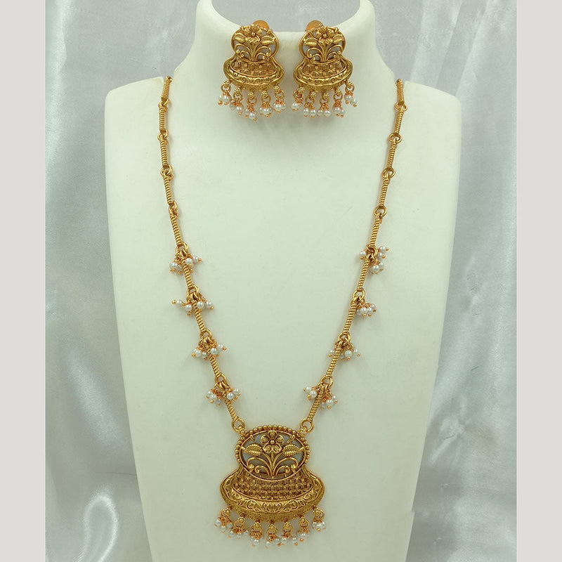 Joyful Jewel Art Matte Gold Plated Pearls Long Necklace Set