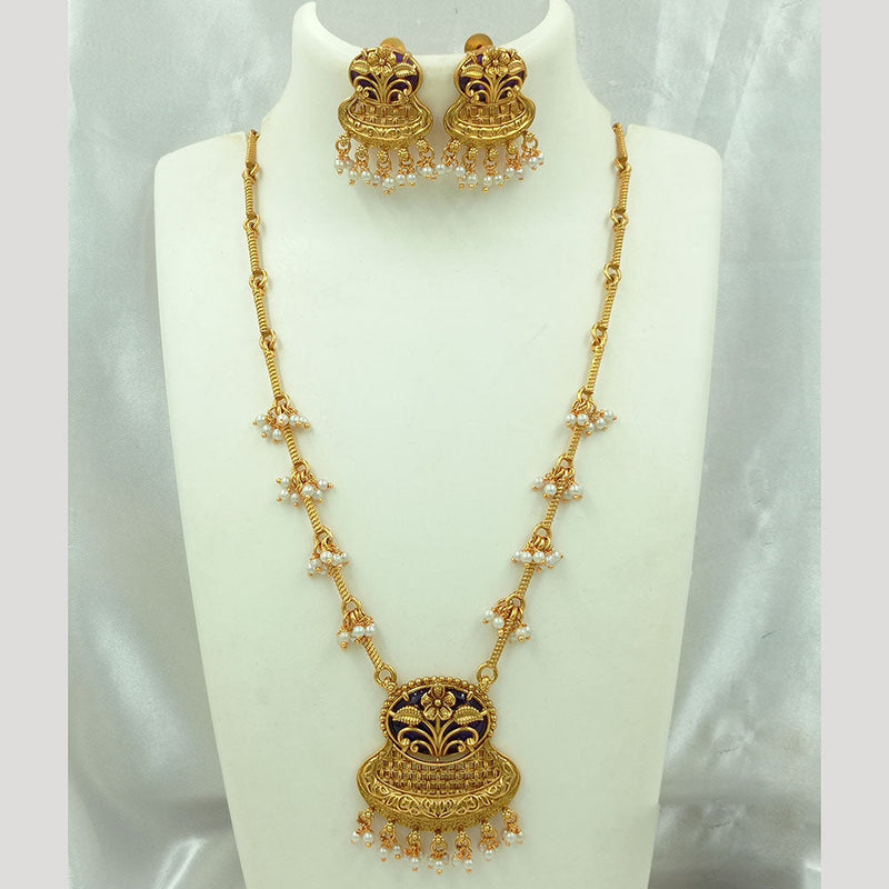 Joyful Jewel Art Matte Gold Plated Pearls Long Necklace Set