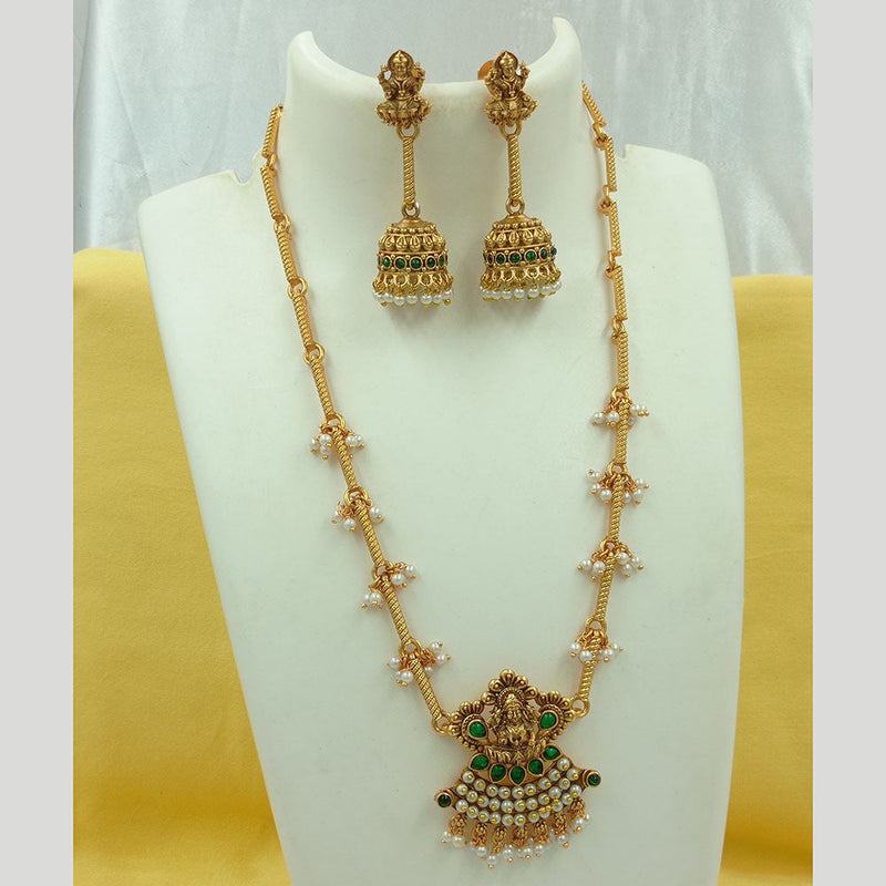 Joyful Jewel Art Matte Gold Plated Kundan Stone Temple Necklace Set