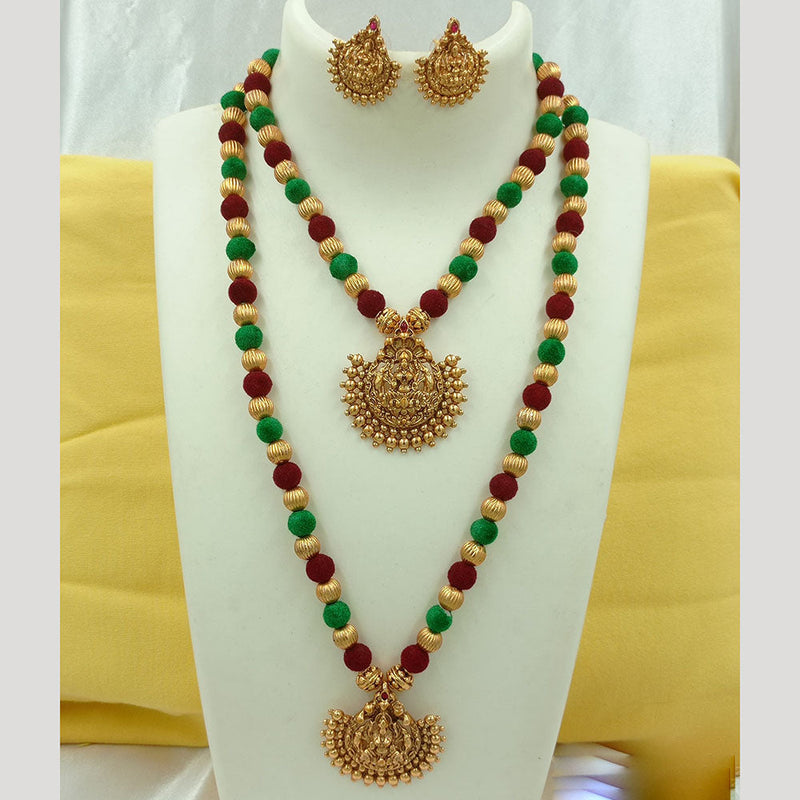 Joyful Jewel Art Matte Gold Plated Kundan Stone And Temple Double Necklace Set