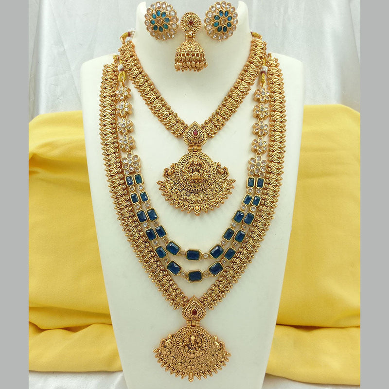 Joyful Jewel Art Matte Gold Plated Crystal Stone Temple Necklace Combo