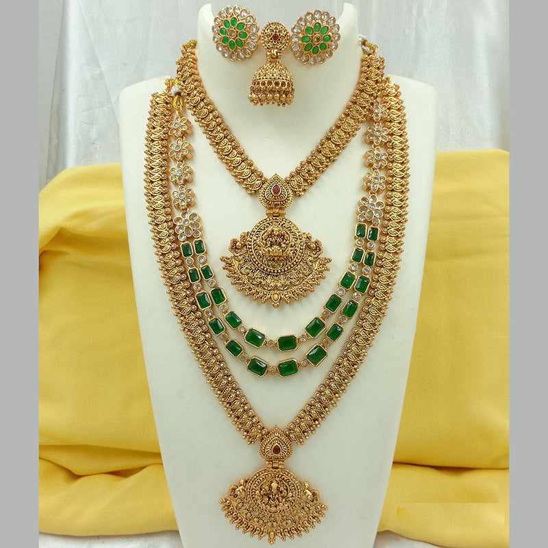 Joyful Jewel Art Matte Gold Plated Crystal Stone Temple Necklace Combo