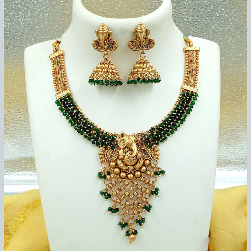 Joyful Jewel Art Matte Gold Plated Temple Necklace Set