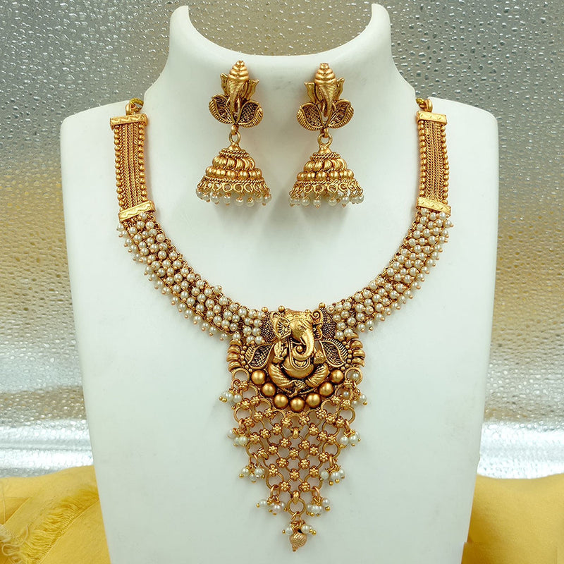 Joyful Jewel Art Matte Gold Plated Temple Necklace Set