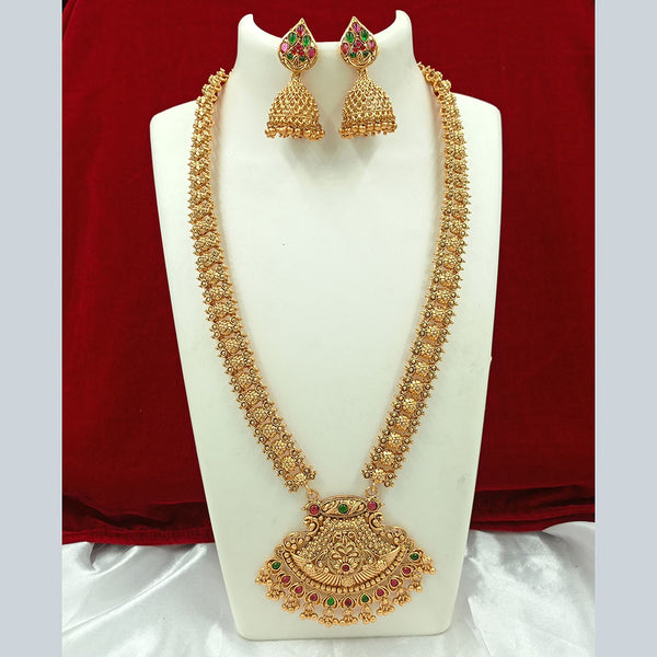 Joyful Jewel Art Matte Gold Plated Pota Stone Long Necklace Set