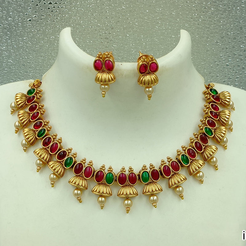 Joyful Jewel Art Matte Gold Plated Pota Stone Necklace Set