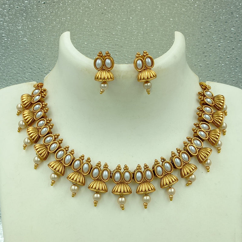 Joyful Jewel Art Matte Gold Plated Pota Stone Necklace Set