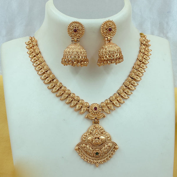 Joyful Jewel Art Matte Gold Plated Pota Stone Temple Necklace Set