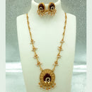 Joyful Jewel Art Matte Gold Plated Austrian  Stone And Pearl Long  Necklace Set