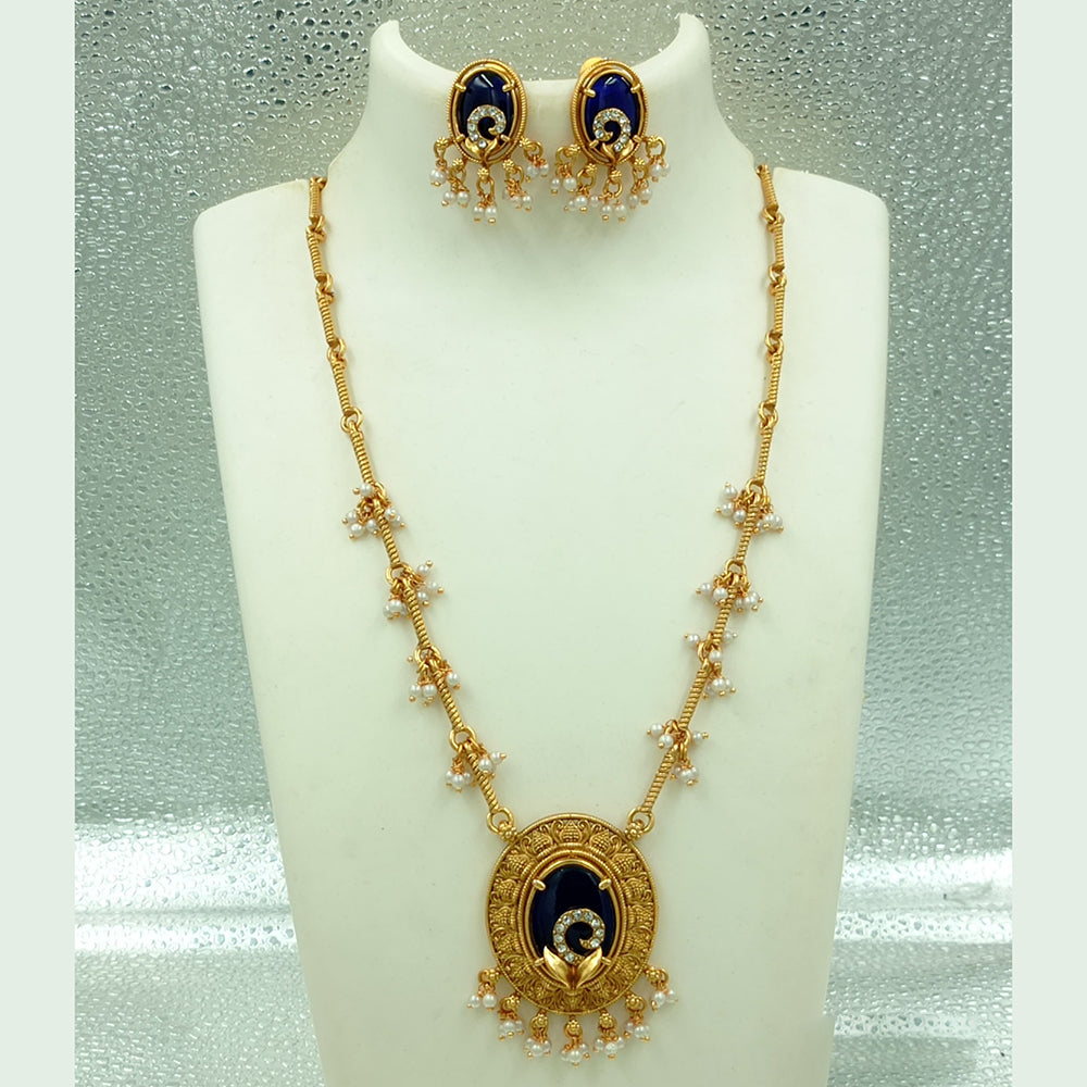 Joyful Jewel Art Matte Gold Plated Austrian  Stone And Pearl Long  Necklace Set