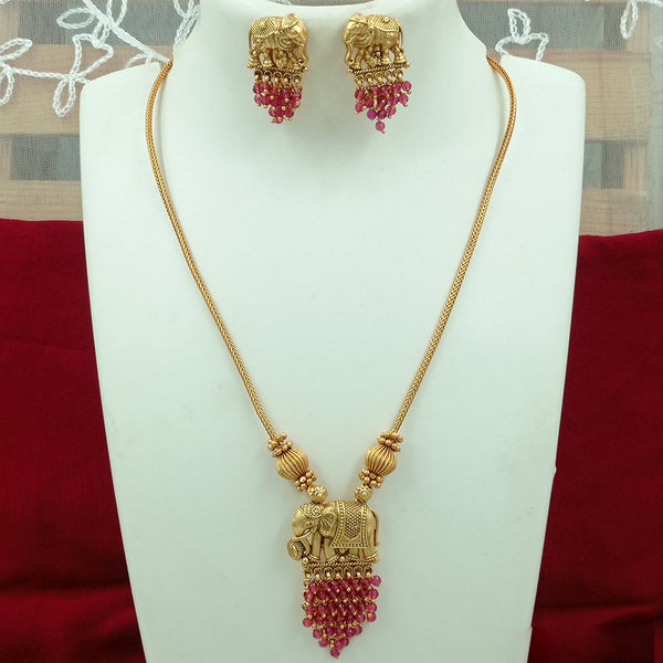 Joyful Jewel Art Matte Gold Plated Beads And Elephant  Necklace Set