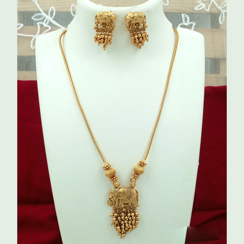 Joyful Jewel Art Matte Gold Plated Beads And Elephant  Necklace Set