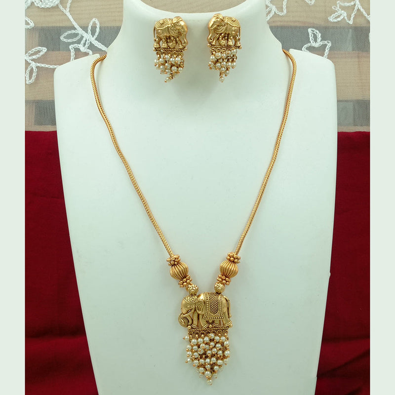 Joyful Jewel Art Matte Gold Plated Beads And Elephant  Necklace Set