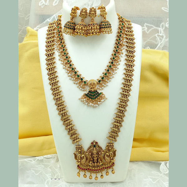 Joyful Jewel Art Matte Gold Plated Pota Stone And Pearl Necklace Combo