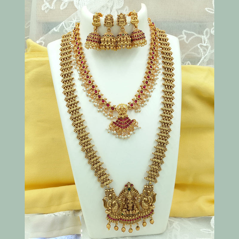 Joyful Jewel Art Matte Gold Plated Pota Stone And Pearl Necklace Combo