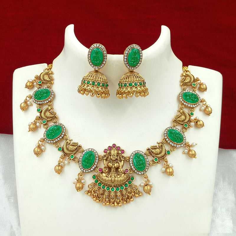 Joyful Jewel Art Matte Gold Plated Pota Stone Temple Necklace Set