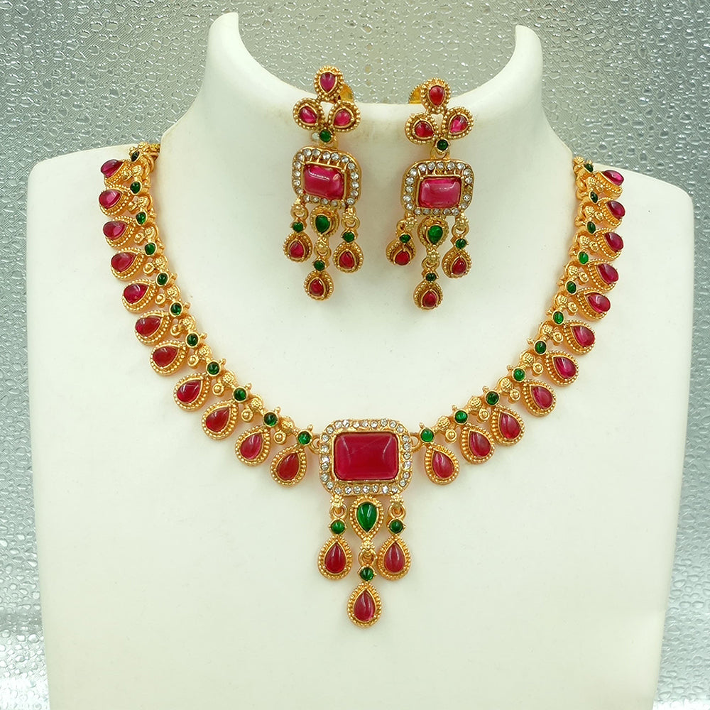 Joyful Jewel Art Matte Gold Plated Pota Stone Necklace Set