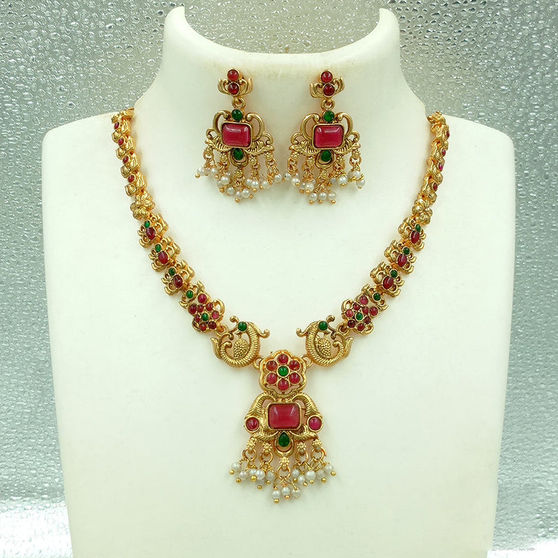 Joyful Jewel Art Matte Gold Plated Pota Stone Necklace Set