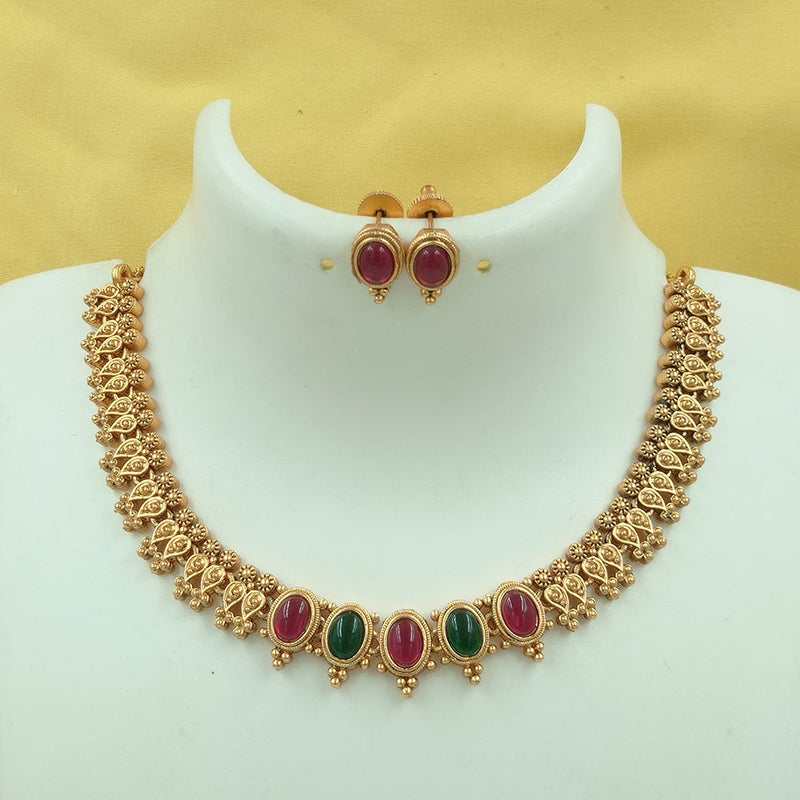 Joyful Jewel Art Matte Gold Plated Pota Stone Necklace Set