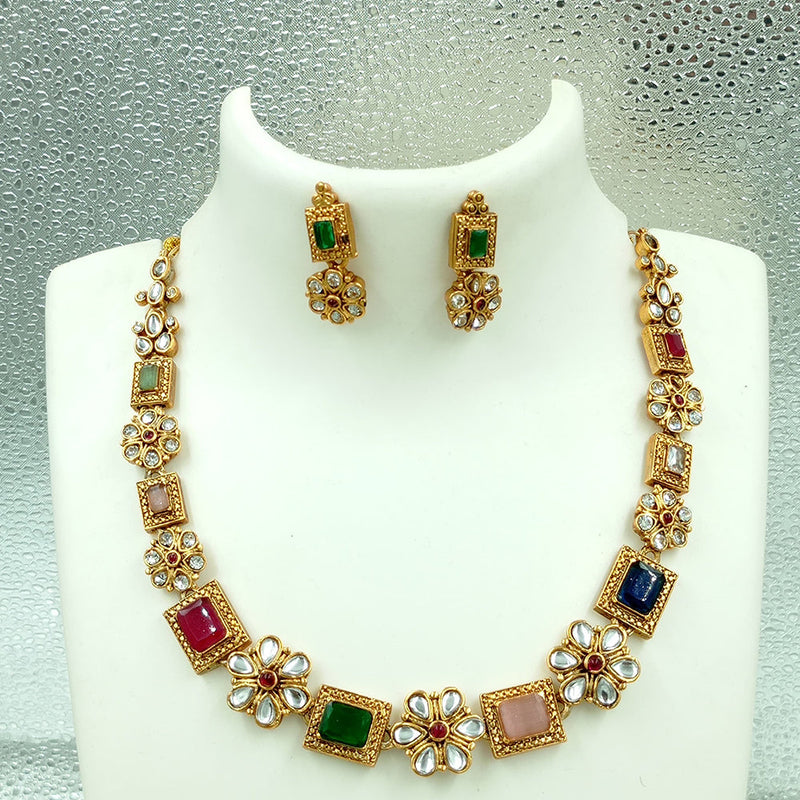 Joyful Jewel Art Matte Gold Plated Pota Stone Necklace Set