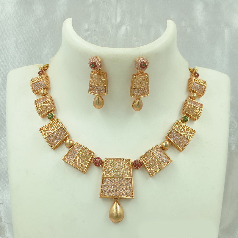 Joyful Jewel Art Matte Gold Plated Austrian  Stone Necklace Set